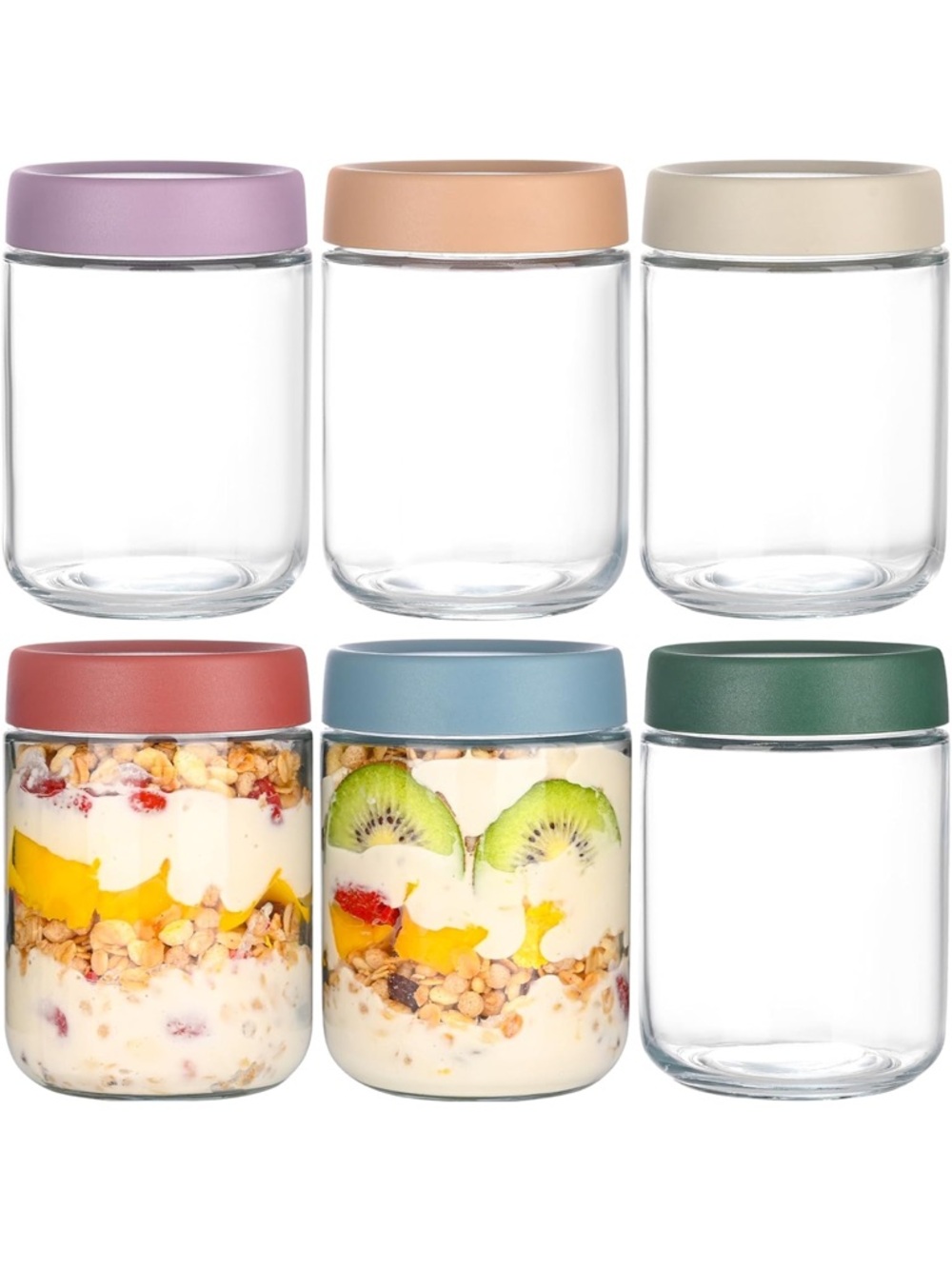 Overnight Oats Containers with Lids 16 oz Glass Jars 6 Pack Glass Mason